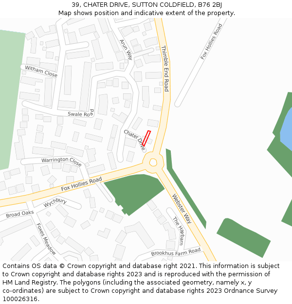 39, CHATER DRIVE, SUTTON COLDFIELD, B76 2BJ: Location map and indicative extent of plot