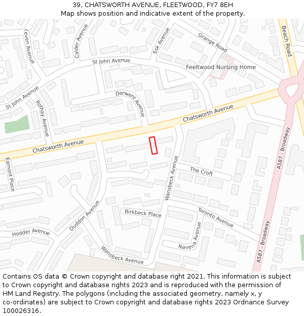 39, CHATSWORTH AVENUE, FLEETWOOD, FY7 8EH: Location map and indicative extent of plot