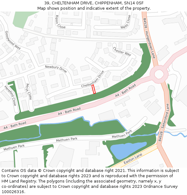 39, CHELTENHAM DRIVE, CHIPPENHAM, SN14 0SF: Location map and indicative extent of plot