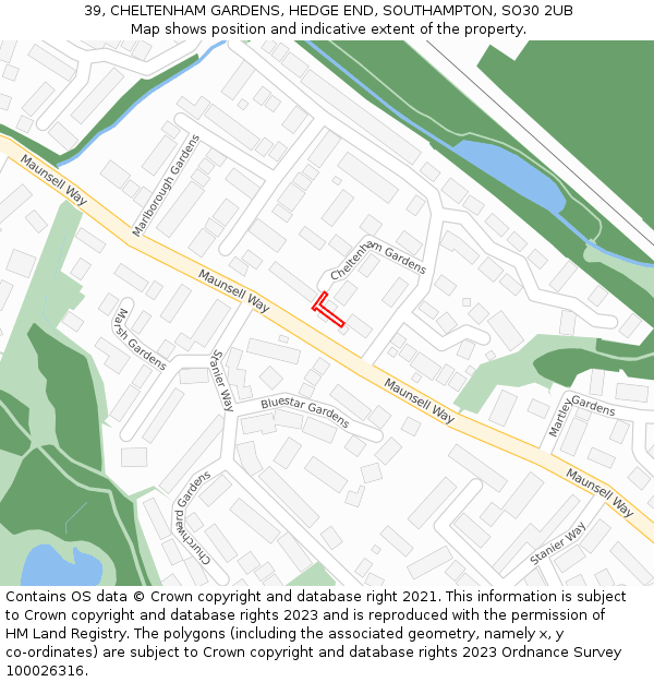 39, CHELTENHAM GARDENS, HEDGE END, SOUTHAMPTON, SO30 2UB: Location map and indicative extent of plot