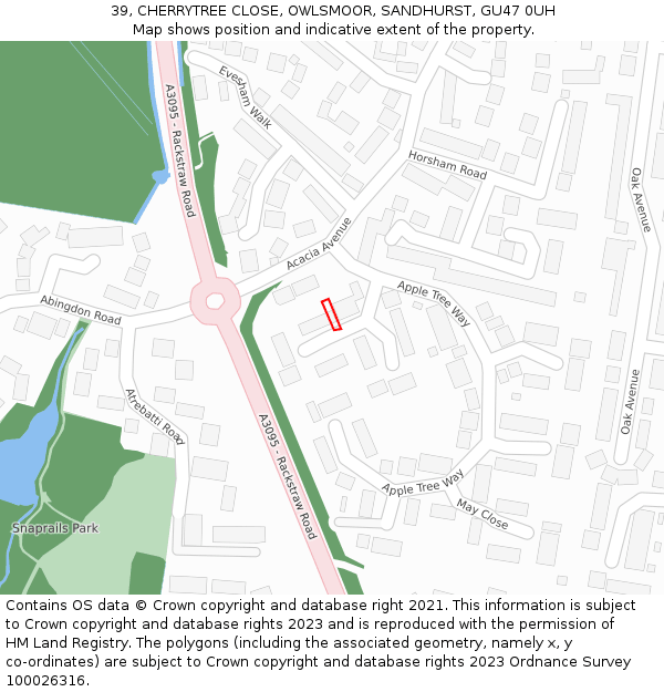 39, CHERRYTREE CLOSE, OWLSMOOR, SANDHURST, GU47 0UH: Location map and indicative extent of plot