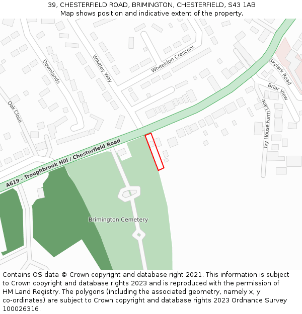 39, CHESTERFIELD ROAD, BRIMINGTON, CHESTERFIELD, S43 1AB: Location map and indicative extent of plot