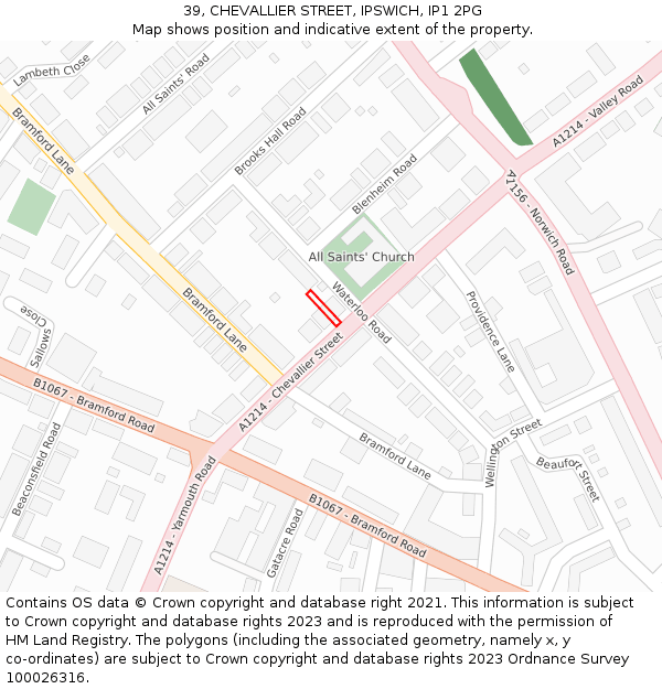 39, CHEVALLIER STREET, IPSWICH, IP1 2PG: Location map and indicative extent of plot