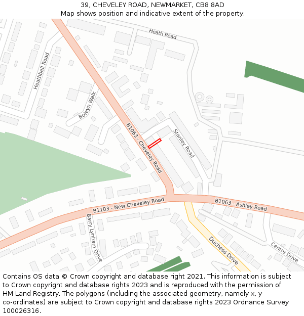 39, CHEVELEY ROAD, NEWMARKET, CB8 8AD: Location map and indicative extent of plot