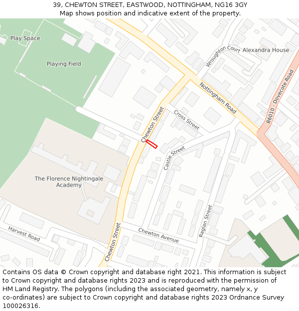 39, CHEWTON STREET, EASTWOOD, NOTTINGHAM, NG16 3GY: Location map and indicative extent of plot