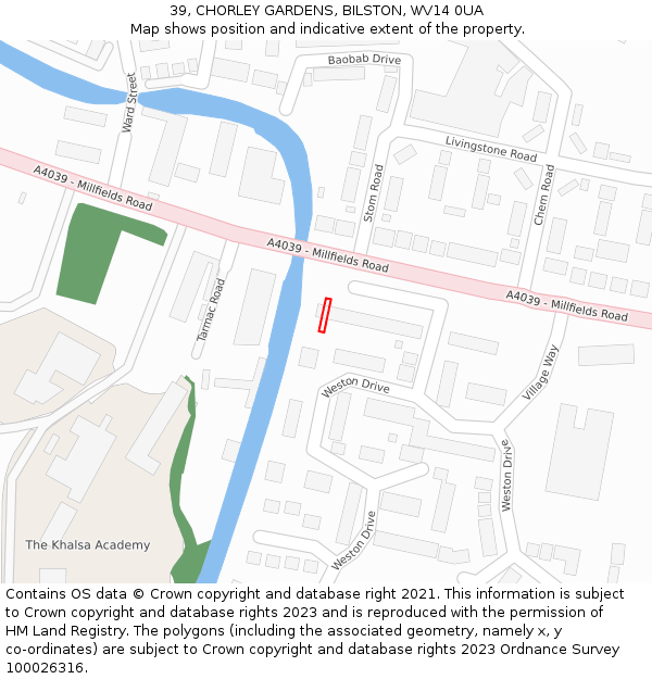 39, CHORLEY GARDENS, BILSTON, WV14 0UA: Location map and indicative extent of plot