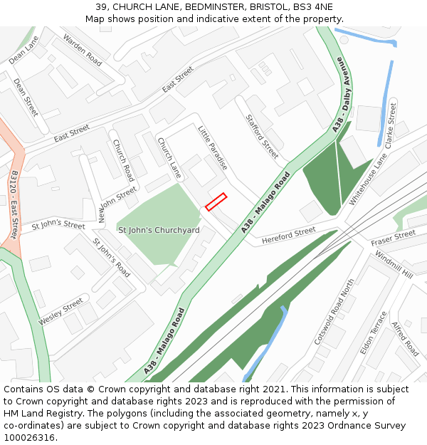 39, CHURCH LANE, BEDMINSTER, BRISTOL, BS3 4NE: Location map and indicative extent of plot