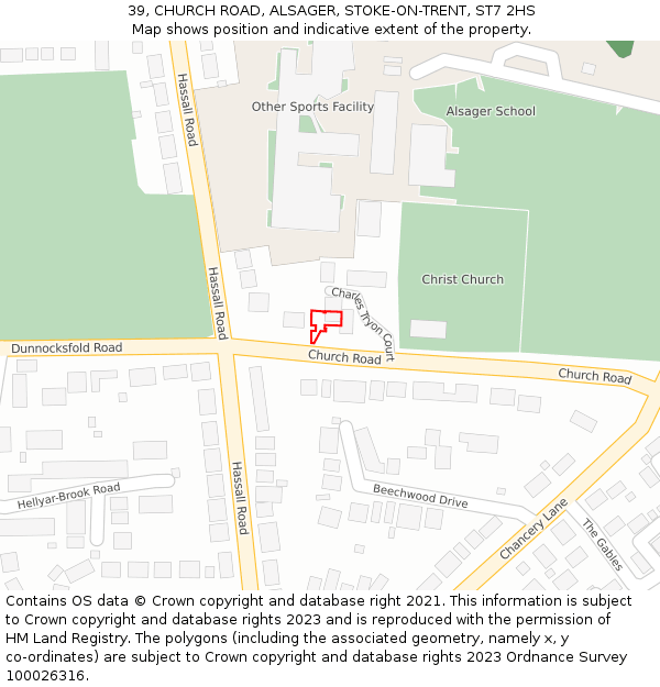 39, CHURCH ROAD, ALSAGER, STOKE-ON-TRENT, ST7 2HS: Location map and indicative extent of plot