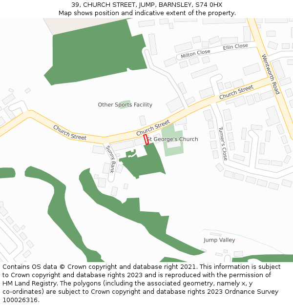 39, CHURCH STREET, JUMP, BARNSLEY, S74 0HX: Location map and indicative extent of plot