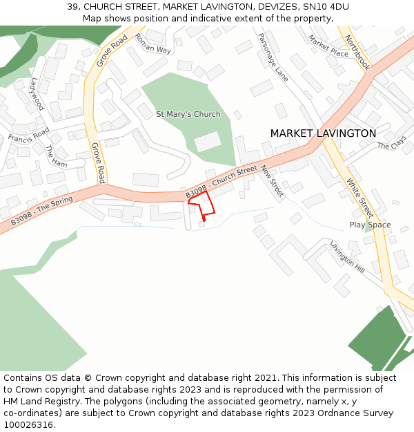39, CHURCH STREET, MARKET LAVINGTON, DEVIZES, SN10 4DU: Location map and indicative extent of plot