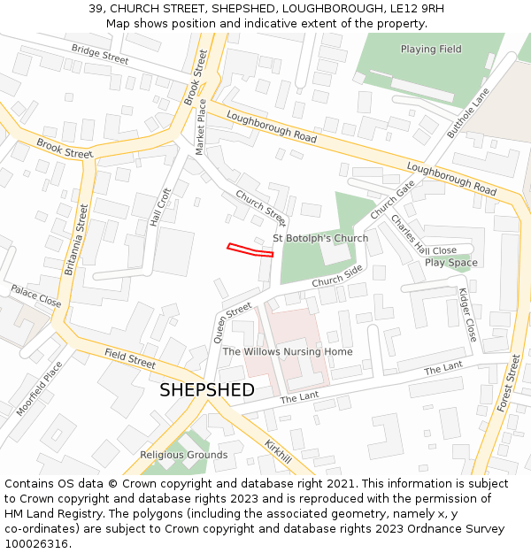 39, CHURCH STREET, SHEPSHED, LOUGHBOROUGH, LE12 9RH: Location map and indicative extent of plot