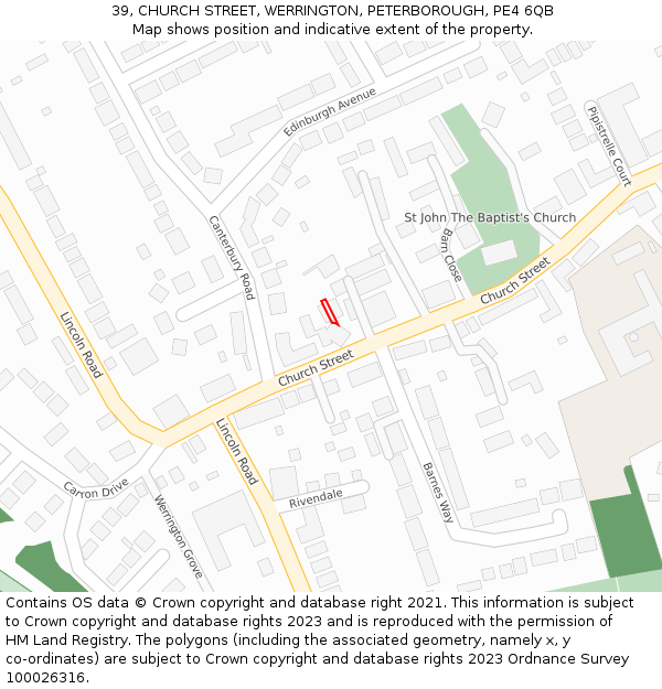 39, CHURCH STREET, WERRINGTON, PETERBOROUGH, PE4 6QB: Location map and indicative extent of plot