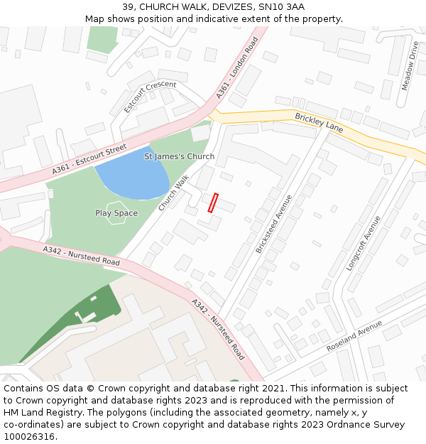 39, CHURCH WALK, DEVIZES, SN10 3AA: Location map and indicative extent of plot