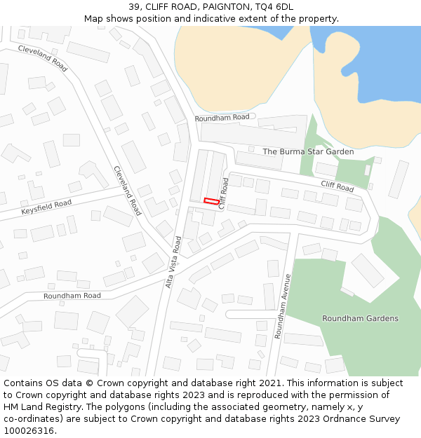 39, CLIFF ROAD, PAIGNTON, TQ4 6DL: Location map and indicative extent of plot