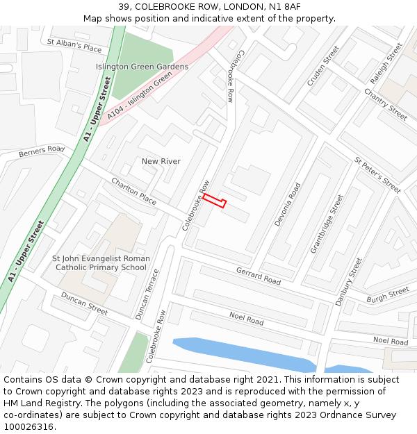 39, COLEBROOKE ROW, LONDON, N1 8AF: Location map and indicative extent of plot