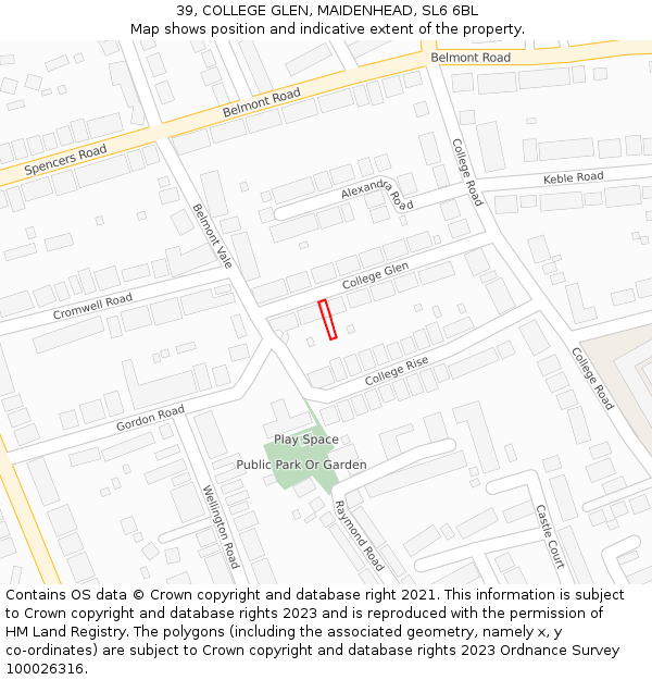 39, COLLEGE GLEN, MAIDENHEAD, SL6 6BL: Location map and indicative extent of plot