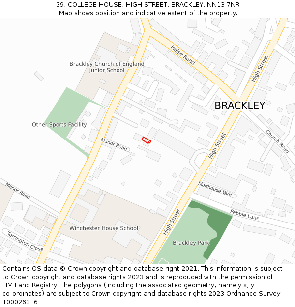 39, COLLEGE HOUSE, HIGH STREET, BRACKLEY, NN13 7NR: Location map and indicative extent of plot