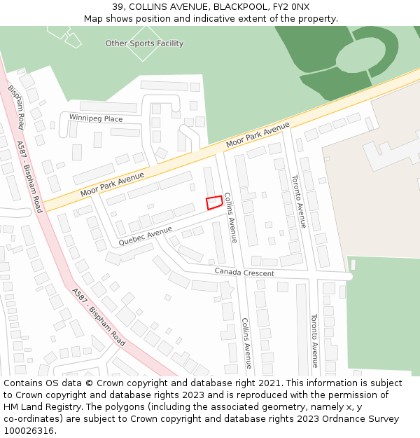39, COLLINS AVENUE, BLACKPOOL, FY2 0NX: Location map and indicative extent of plot
