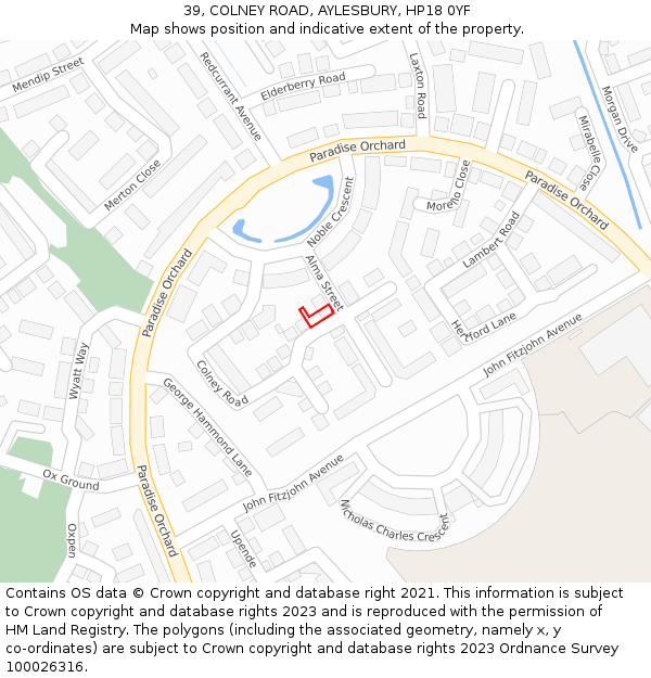 39, COLNEY ROAD, AYLESBURY, HP18 0YF: Location map and indicative extent of plot