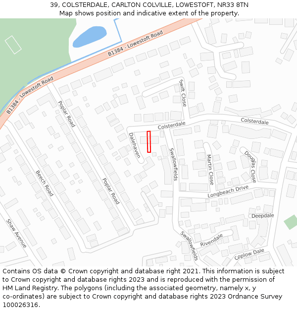 39, COLSTERDALE, CARLTON COLVILLE, LOWESTOFT, NR33 8TN: Location map and indicative extent of plot