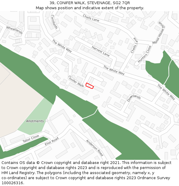 39, CONIFER WALK, STEVENAGE, SG2 7QR: Location map and indicative extent of plot
