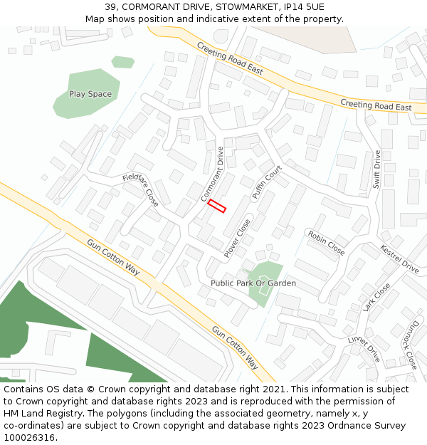 39, CORMORANT DRIVE, STOWMARKET, IP14 5UE: Location map and indicative extent of plot