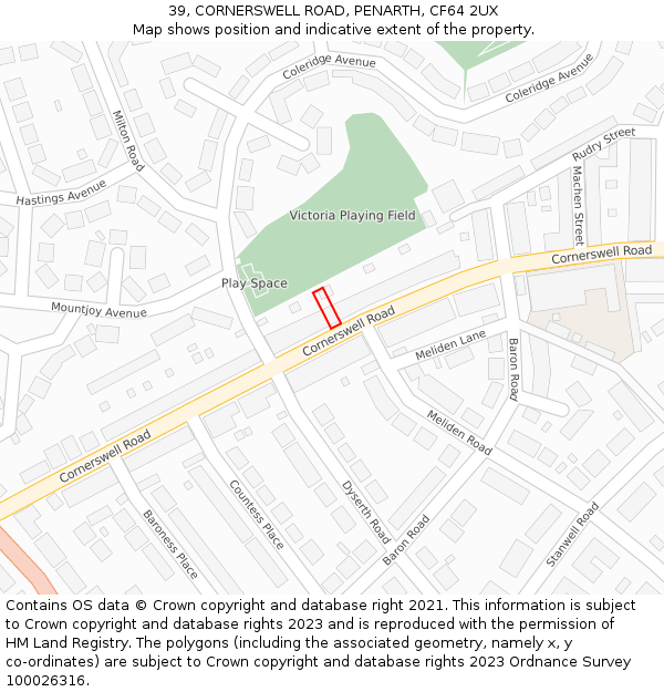 39, CORNERSWELL ROAD, PENARTH, CF64 2UX: Location map and indicative extent of plot