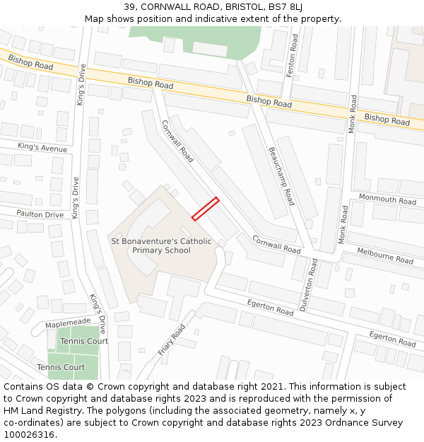 39, CORNWALL ROAD, BRISTOL, BS7 8LJ: Location map and indicative extent of plot