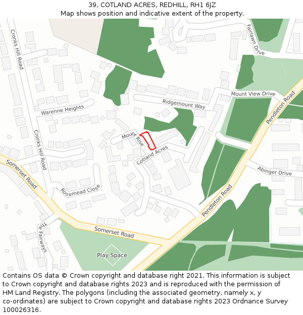 39, COTLAND ACRES, REDHILL, RH1 6JZ: Location map and indicative extent of plot