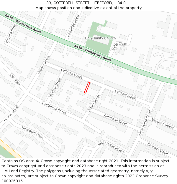 39, COTTERELL STREET, HEREFORD, HR4 0HH: Location map and indicative extent of plot