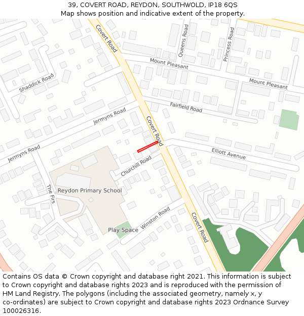 39, COVERT ROAD, REYDON, SOUTHWOLD, IP18 6QS: Location map and indicative extent of plot