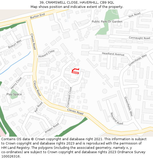 39, CRAMSWELL CLOSE, HAVERHILL, CB9 9QL: Location map and indicative extent of plot
