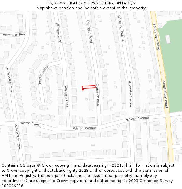 39, CRANLEIGH ROAD, WORTHING, BN14 7QN: Location map and indicative extent of plot