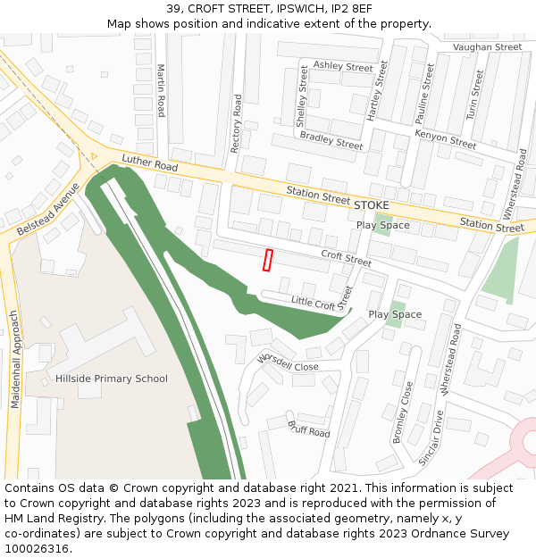 39, CROFT STREET, IPSWICH, IP2 8EF: Location map and indicative extent of plot