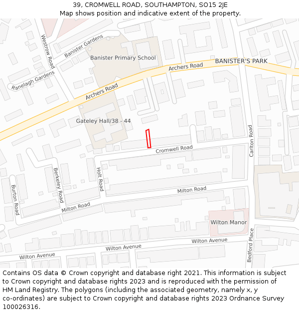 39, CROMWELL ROAD, SOUTHAMPTON, SO15 2JE: Location map and indicative extent of plot