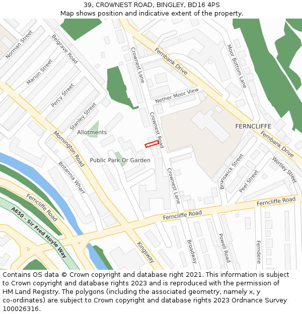 39, CROWNEST ROAD, BINGLEY, BD16 4PS: Location map and indicative extent of plot