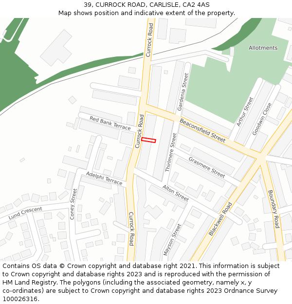 39, CURROCK ROAD, CARLISLE, CA2 4AS: Location map and indicative extent of plot