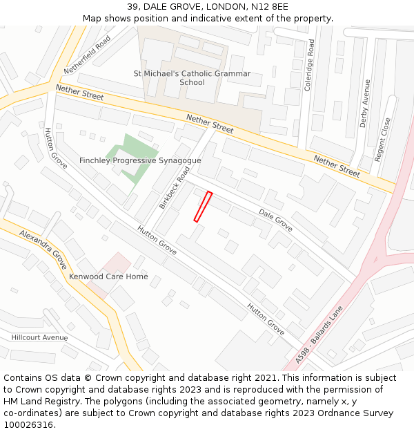 39, DALE GROVE, LONDON, N12 8EE: Location map and indicative extent of plot