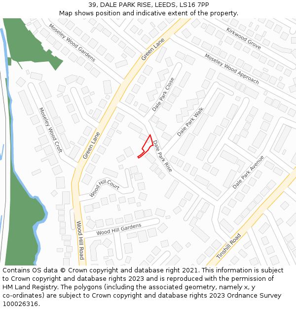 39, DALE PARK RISE, LEEDS, LS16 7PP: Location map and indicative extent of plot