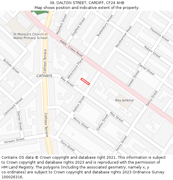 39, DALTON STREET, CARDIFF, CF24 4HB: Location map and indicative extent of plot