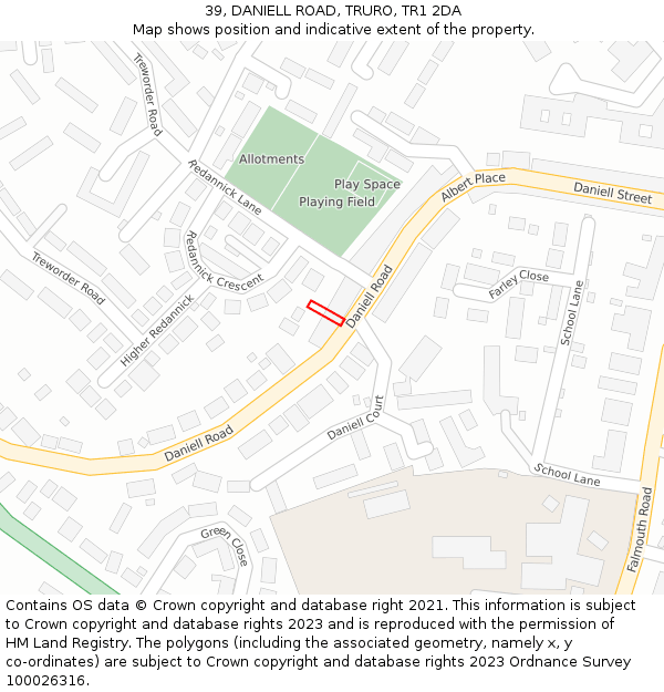 39, DANIELL ROAD, TRURO, TR1 2DA: Location map and indicative extent of plot