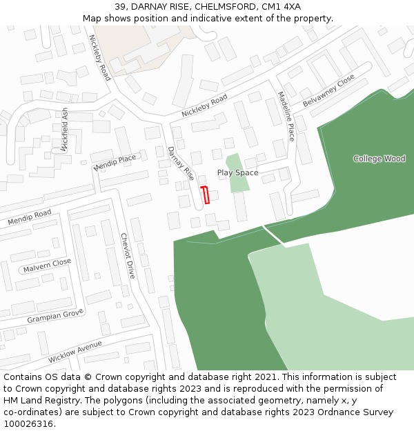 39, DARNAY RISE, CHELMSFORD, CM1 4XA: Location map and indicative extent of plot