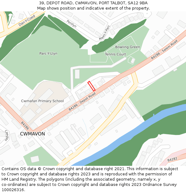 39, DEPOT ROAD, CWMAVON, PORT TALBOT, SA12 9BA: Location map and indicative extent of plot