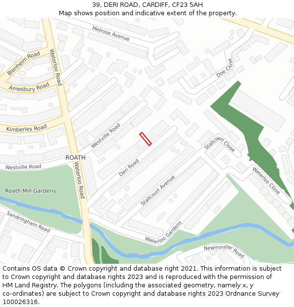 39, DERI ROAD, CARDIFF, CF23 5AH: Location map and indicative extent of plot