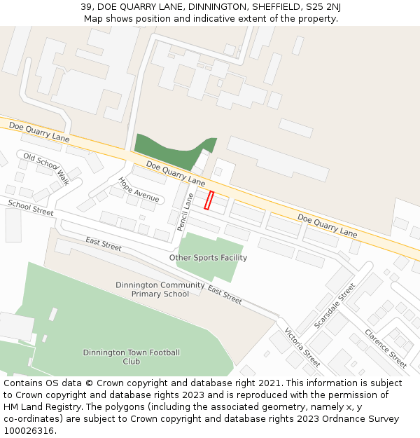 39, DOE QUARRY LANE, DINNINGTON, SHEFFIELD, S25 2NJ: Location map and indicative extent of plot