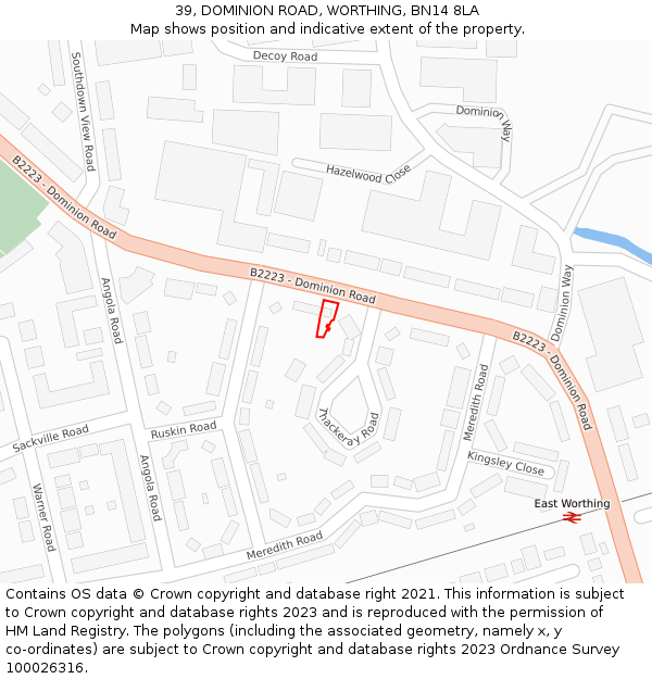 39, DOMINION ROAD, WORTHING, BN14 8LA: Location map and indicative extent of plot