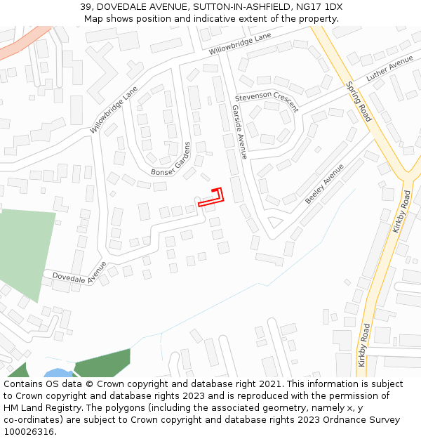 39, DOVEDALE AVENUE, SUTTON-IN-ASHFIELD, NG17 1DX: Location map and indicative extent of plot