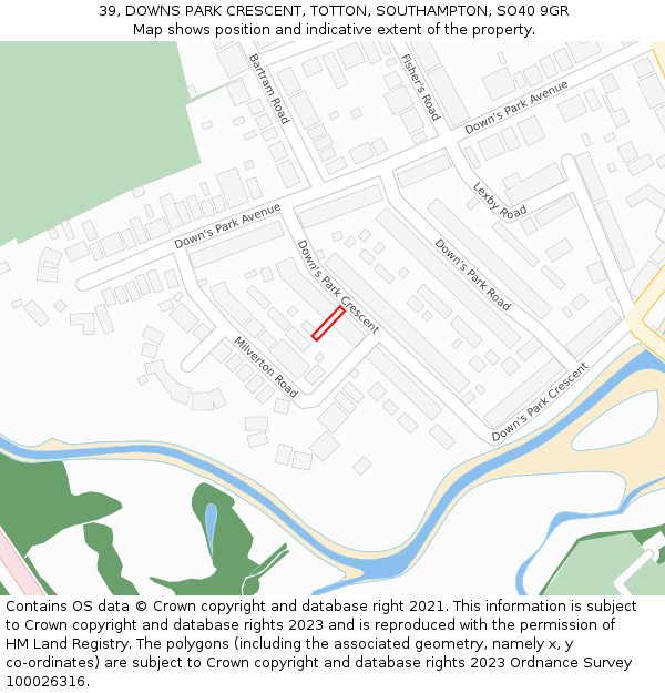 39, DOWNS PARK CRESCENT, TOTTON, SOUTHAMPTON, SO40 9GR: Location map and indicative extent of plot