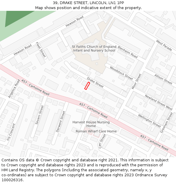 39, DRAKE STREET, LINCOLN, LN1 1PP: Location map and indicative extent of plot