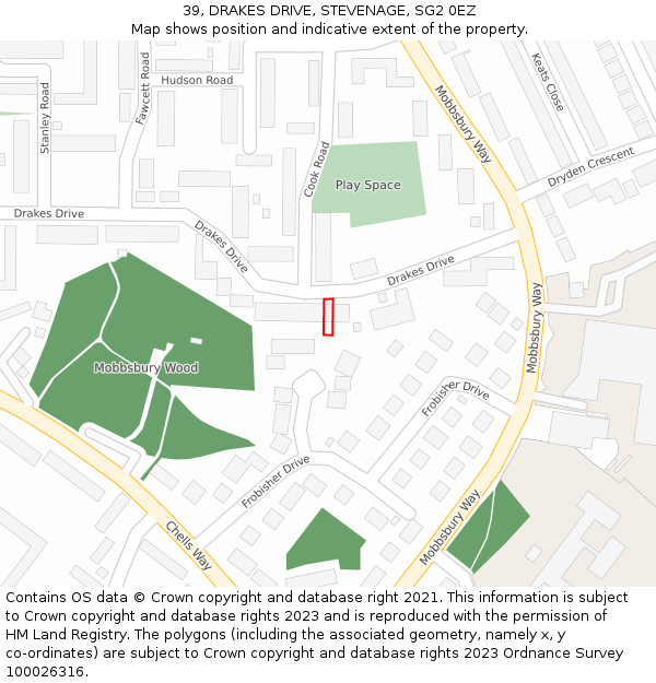 39, DRAKES DRIVE, STEVENAGE, SG2 0EZ: Location map and indicative extent of plot